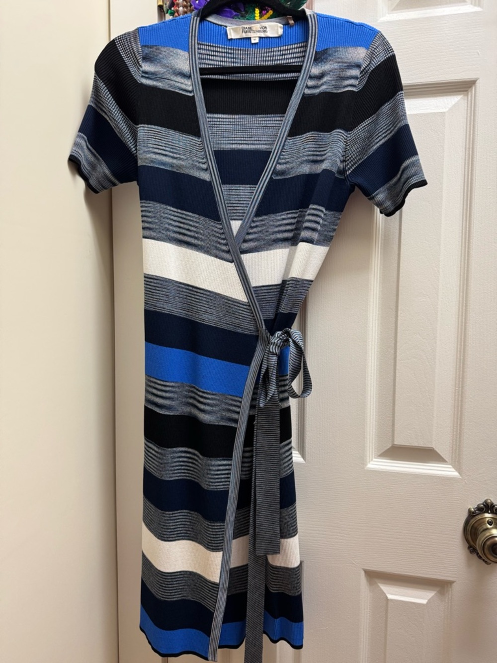 Diane Von Furstenberg Blue, Black & White Ribbed Knit Top
